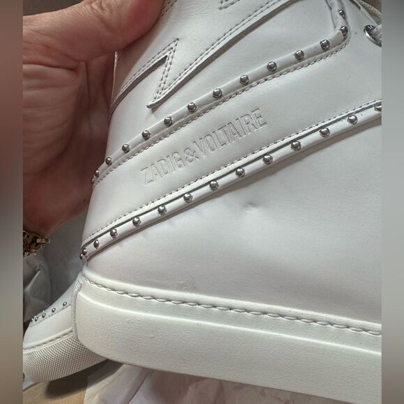 NIB Zadig & Voltaire high flash smooth high top sneakers silver studs 41 - Picture 4 of 12